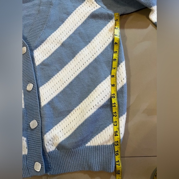 FRNCH Blue & White Open Front Lahlia Cardigan Size M Knitting long sleeves - Picture 10 of 16